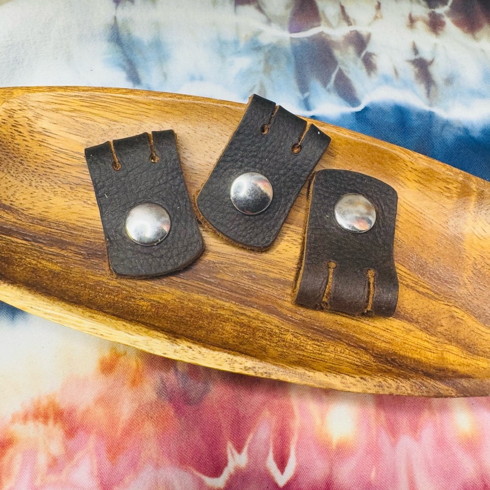 Set of 3 pack leather cord holder organizers dark brown pebble